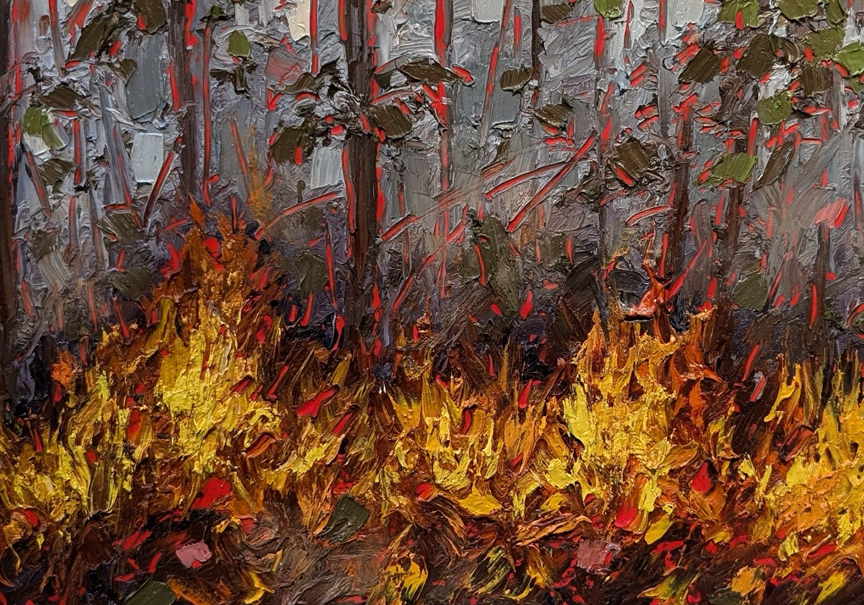 Northern Ontario Fire Sketch, Ontario Canada, Oil on Canvas, 9
