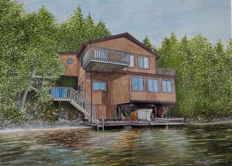 Cottage Commission, Pen & Ink Water Colour, Lavallée Lake Ontario Canada.